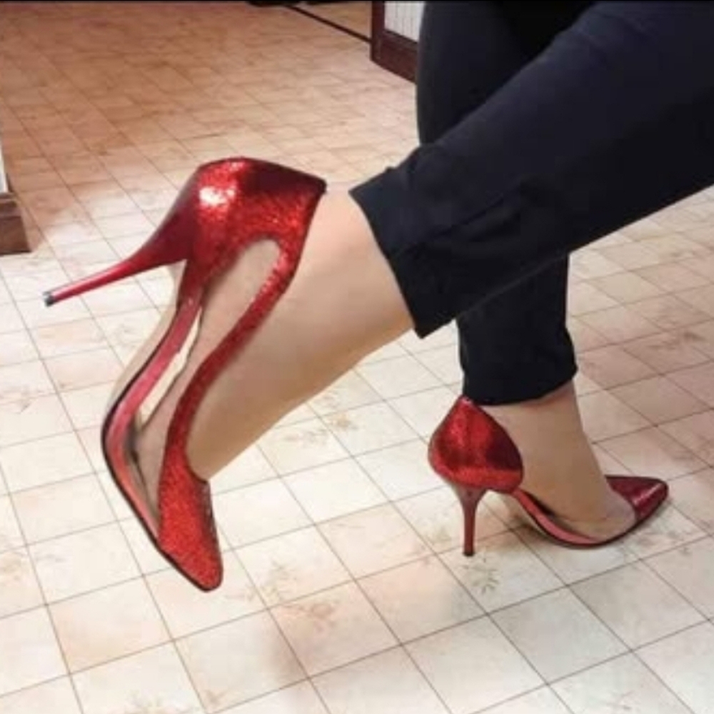 Brand New Sizes 6, 7.5, 8, 8.5 Metallic Red/Transparent High Heeled Pumps